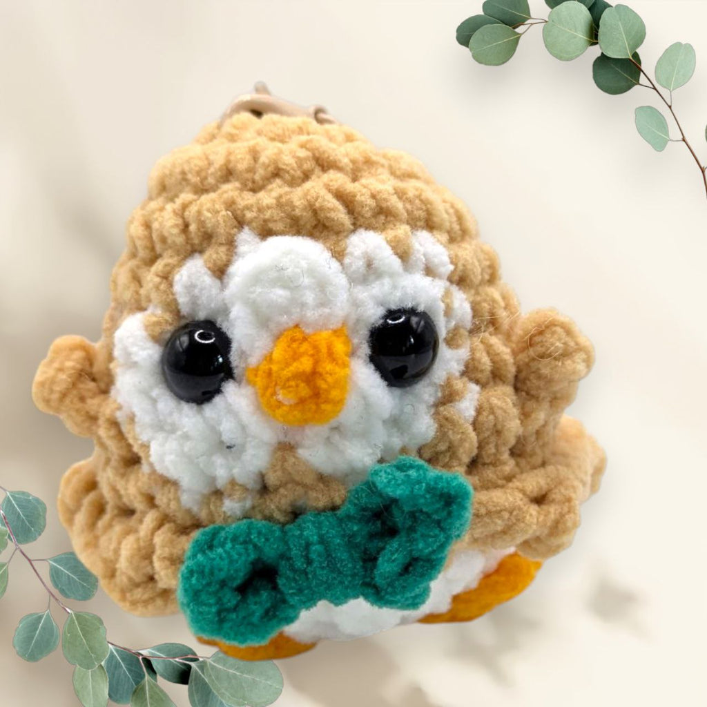 Rowlet Squeaky Crochet Keychain