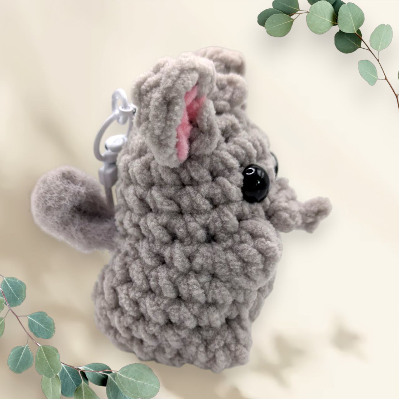 Minccino Squeaky Crochet Keychain